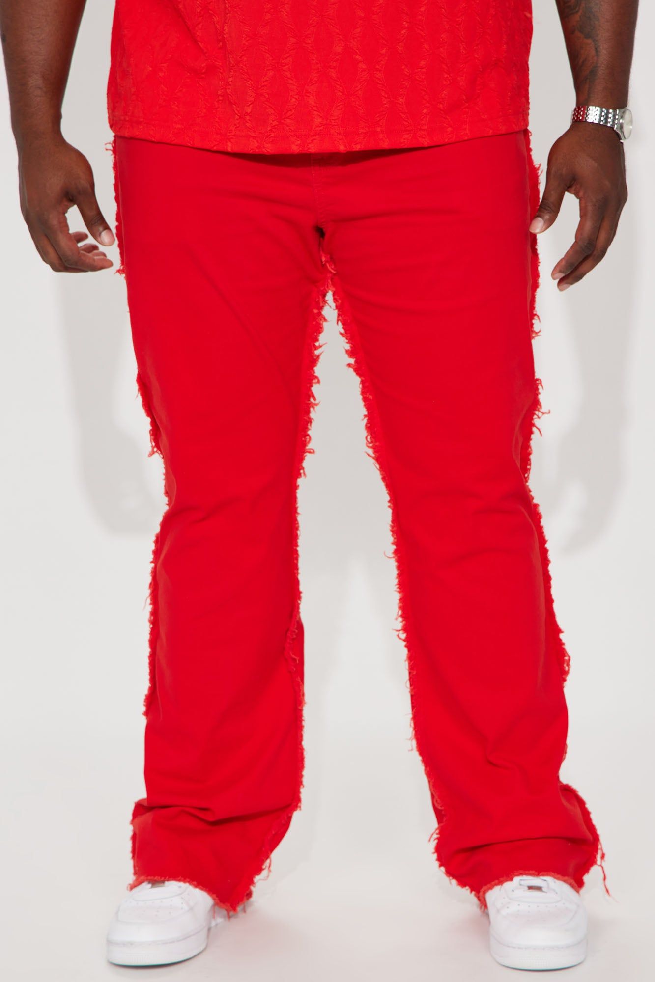 Good Life Frayed Stacked Skinny Flare Pants - Red sold by Fashion Nova product image thumbnail 2