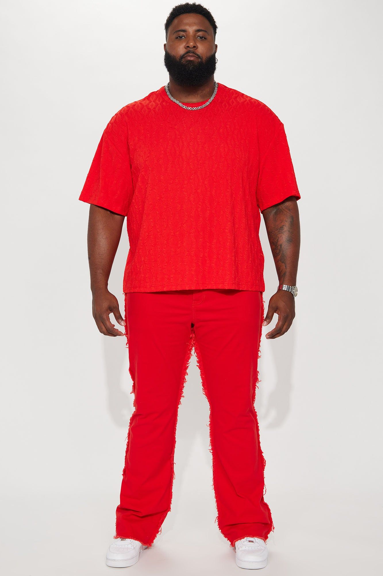 Good Life Frayed Stacked Skinny Flare Pants - Red sold by Fashion Nova product image thumbnail 7