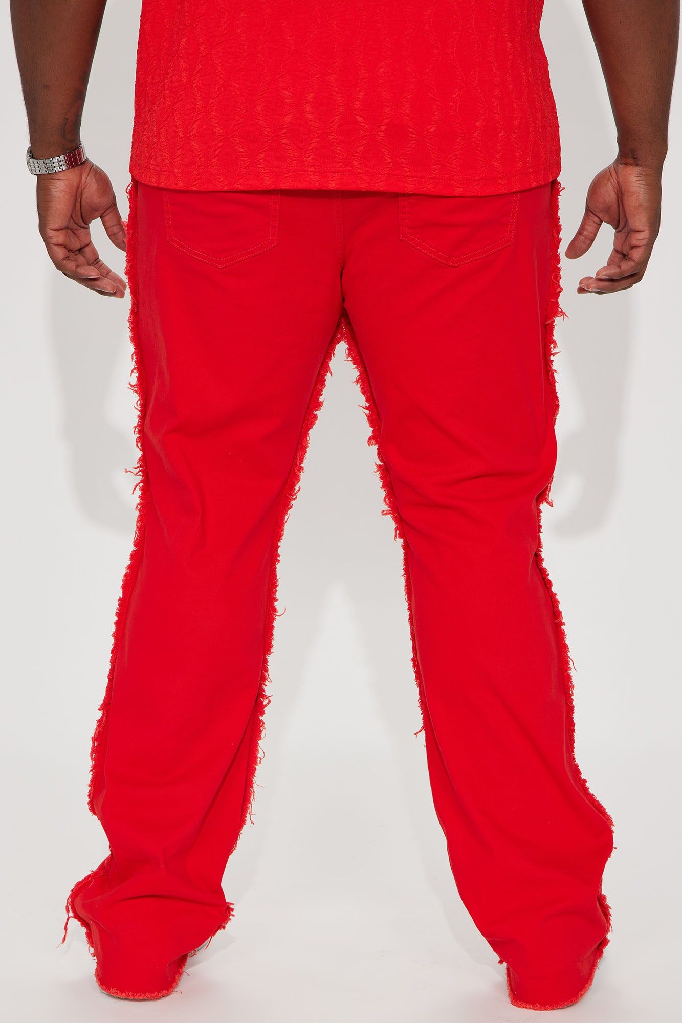 Good Life Frayed Stacked Skinny Flare Pants - Red sold by Fashion Nova product image thumbnail 8