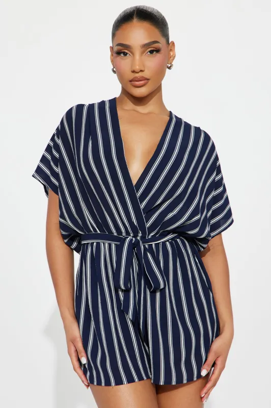 Check On It Romper - Navy/combo sold by Fashion Nova