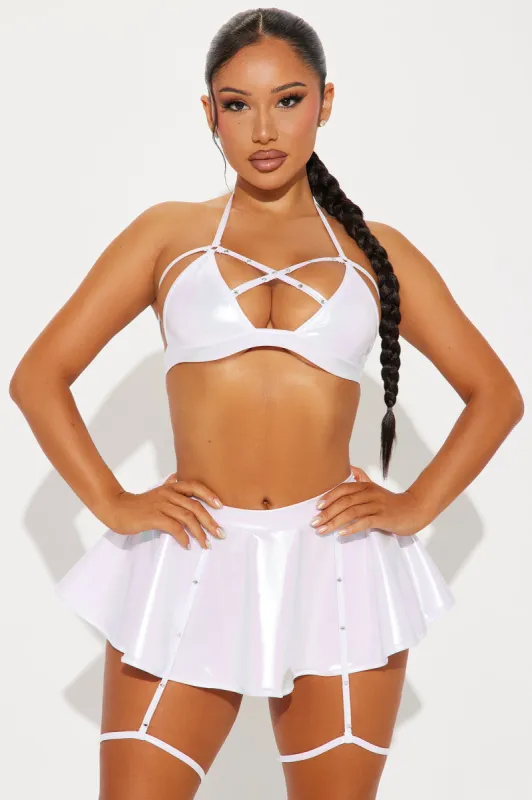 One Beat At A Time Holographic Strappy Dance Set - White sold by Fashion Nova