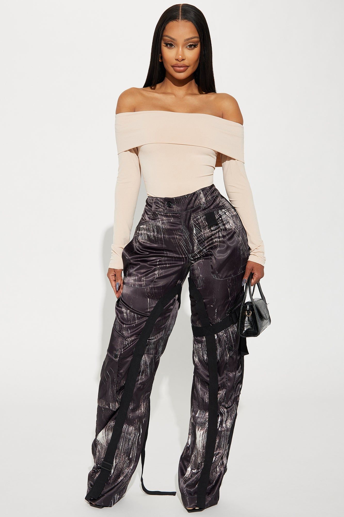 Nights in Satin Cargo Pant - Black sold by Fashion Nova