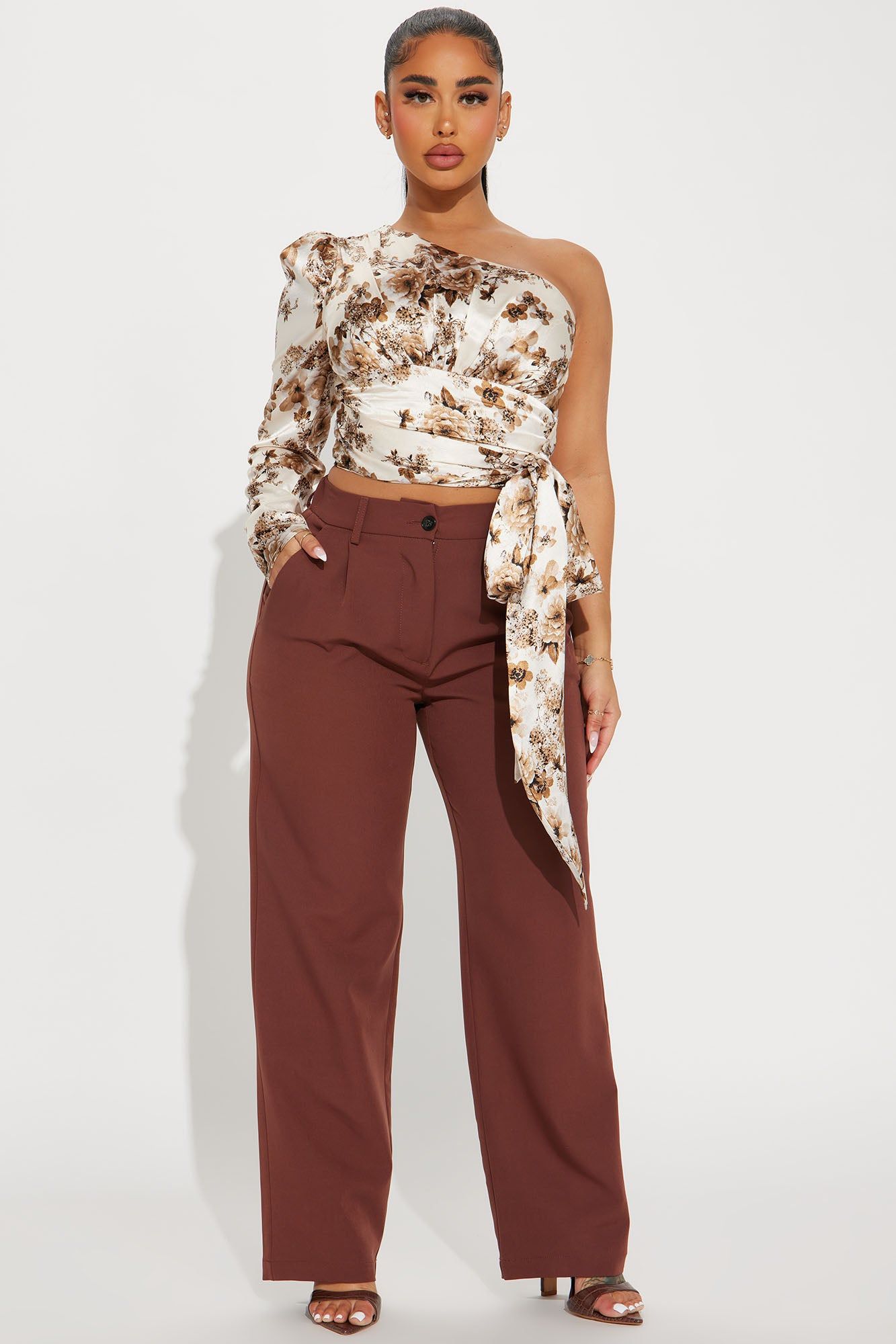 On My Mind Satin Blouse Top - Brown Combo sold by Fashion Nova product image thumbnail 2