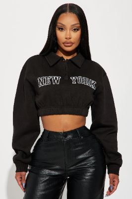 Living Better In NY Cropped Sweatshirt - Black made by Fashion Nova
