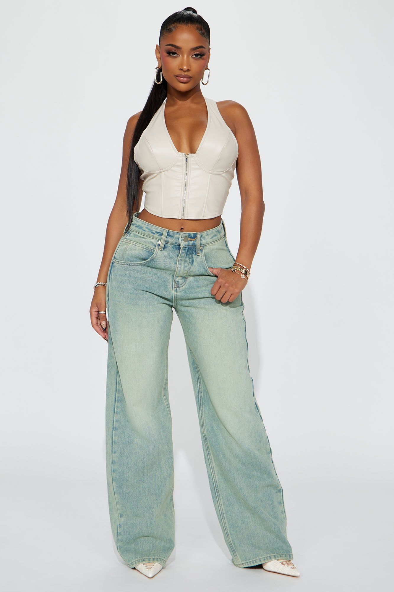 Naples Tinted Drop Waist Baggy Jeans - Light Wash sold by Fashion Nova