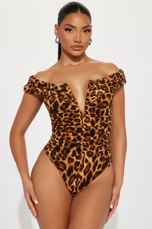 Safari Off Shoulder Bodysuit - Leopard sold by Fashion Nova