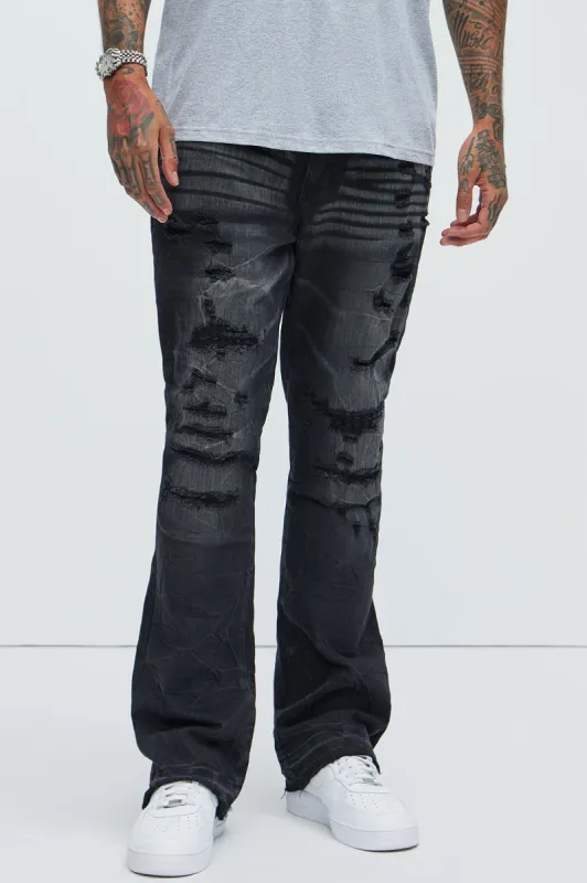 Undercover Slim Stacked Flare Jeans - Black Wash sold by Fashion Nova