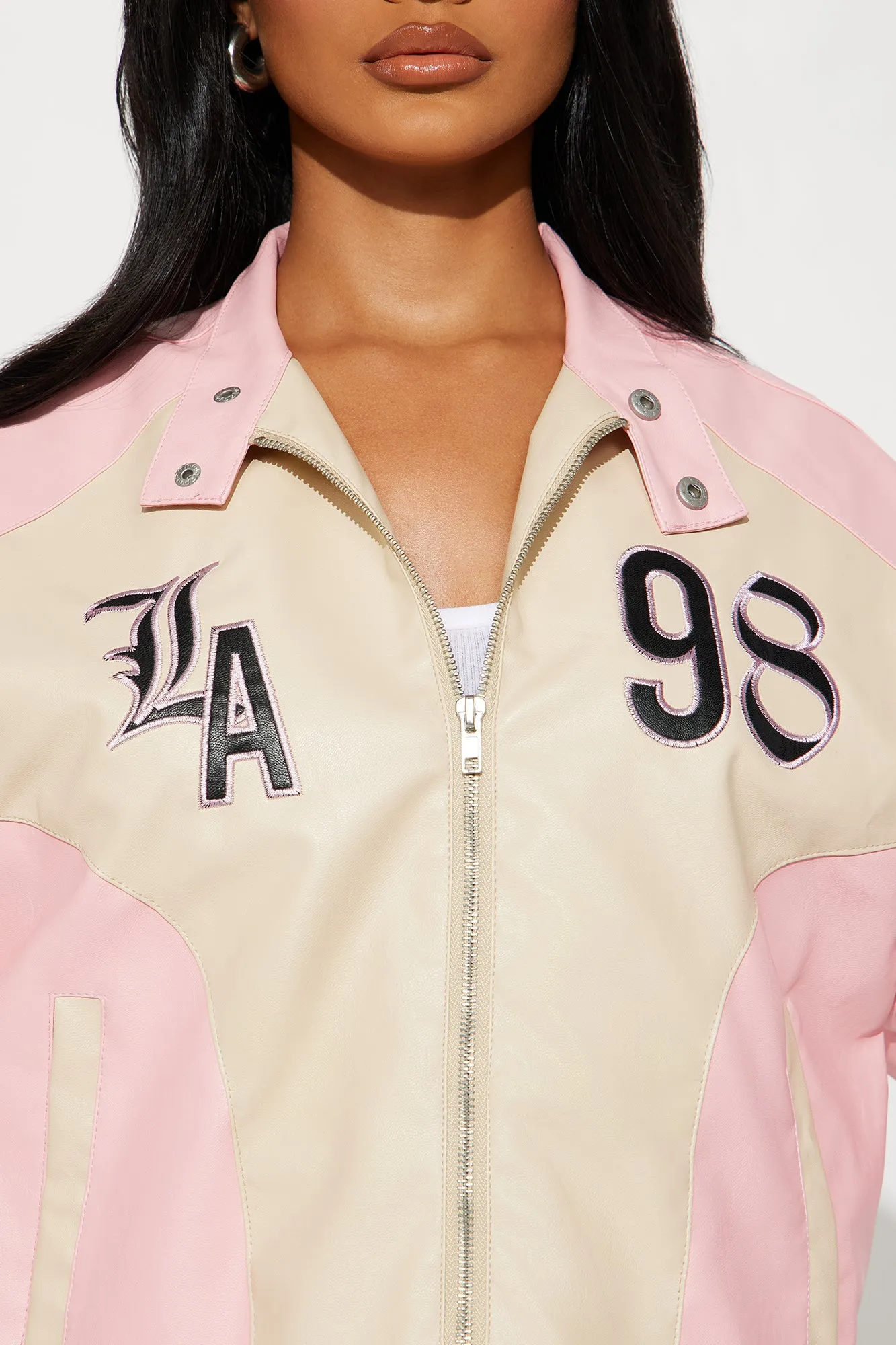 LA Official Faux Leather Moto Jacket - Pink/combo sold by Fashion Nova product image thumbnail 3