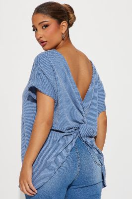 Don't Get Twisted Top  - Denim sold by Fashion Nova