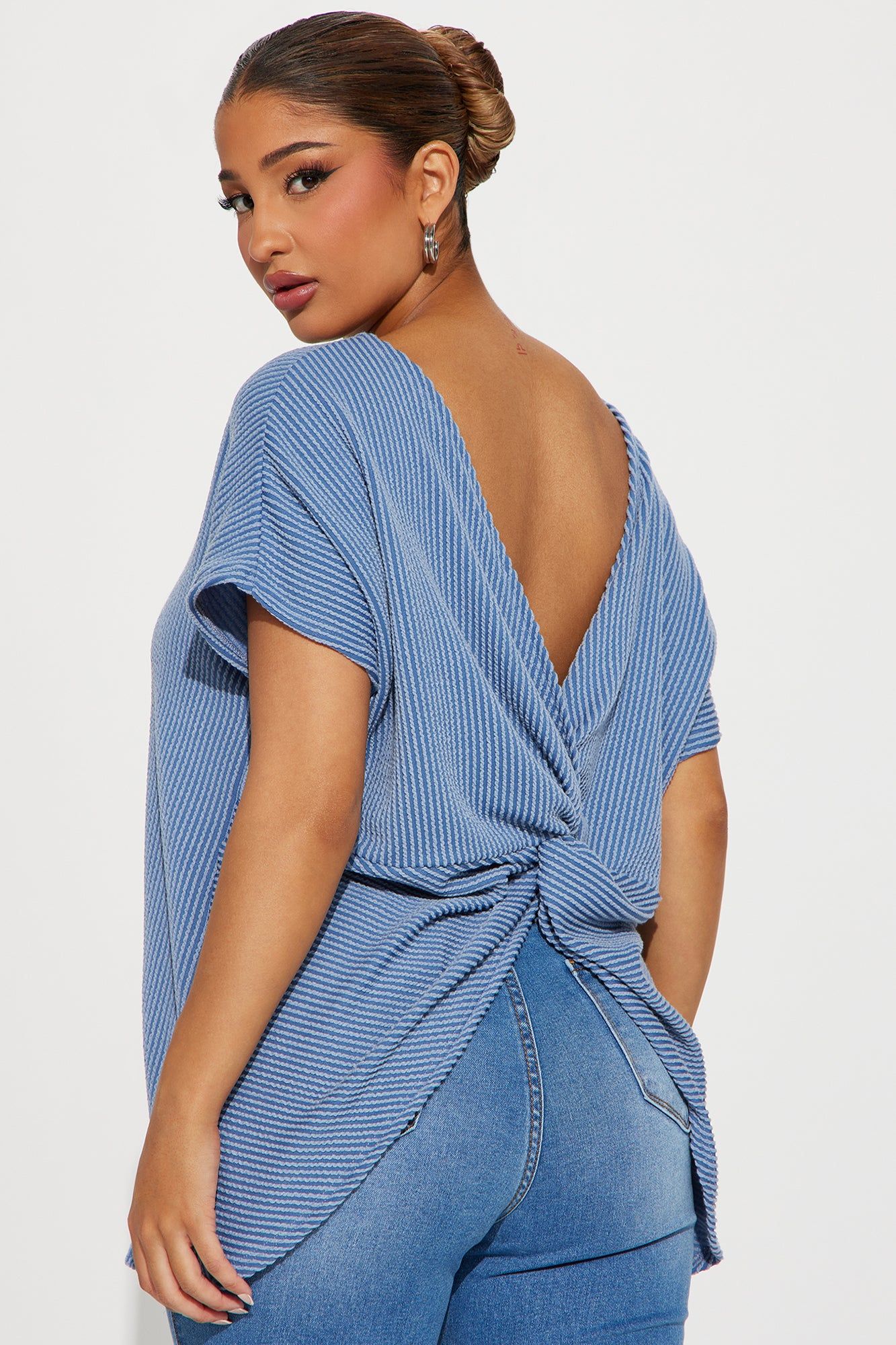 Don't Get Twisted Top - Denim sold by Fashion Nova