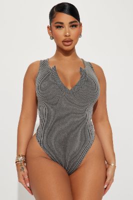 Running Errands Ribbed Bodysuit - Charcoal sold by Fashion Nova