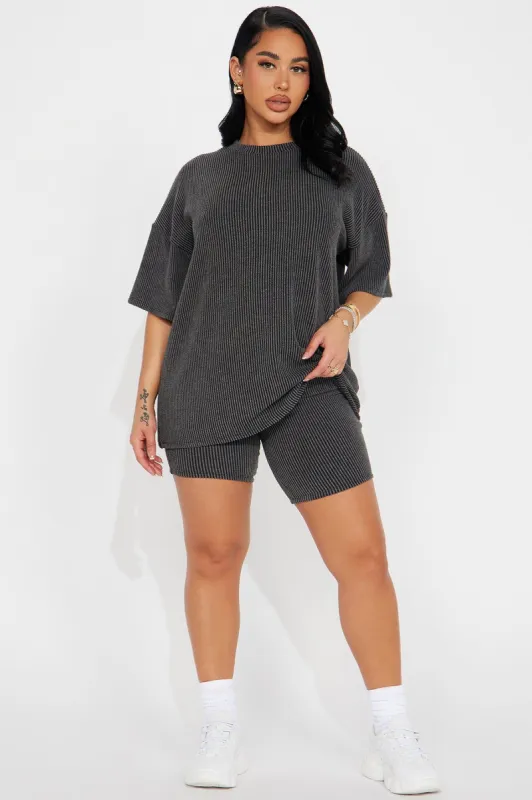 Jasmine Ribbed Short Set - Charcoal sold by Fashion Nova