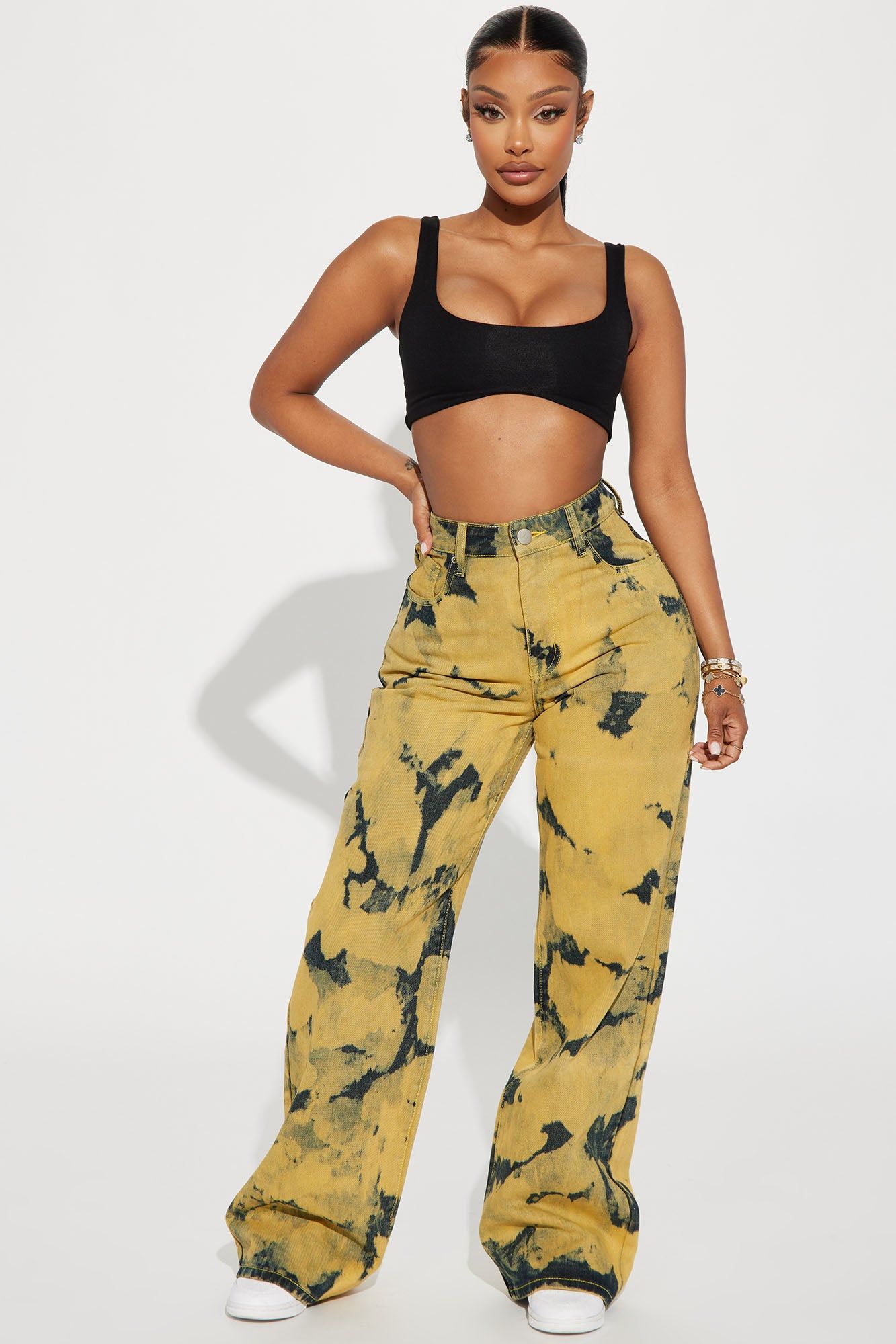 Time Away Non Stretch Wide Leg Jeans - Yellow sold by Fashion Nova