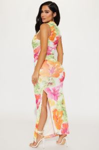 Abigal Floral Mesh Maxi Dress - Orange/combo sold by Fashion Nova