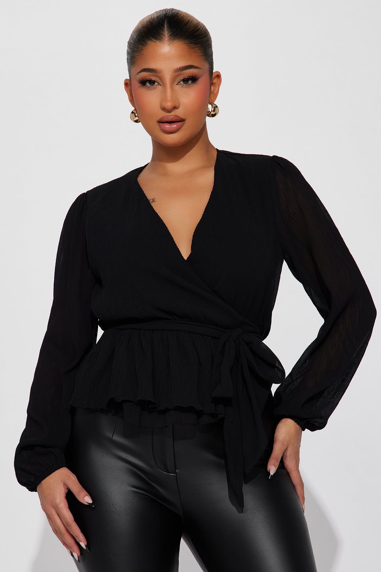 Play Time Pleated Blouse - Black sold by Fashion Nova