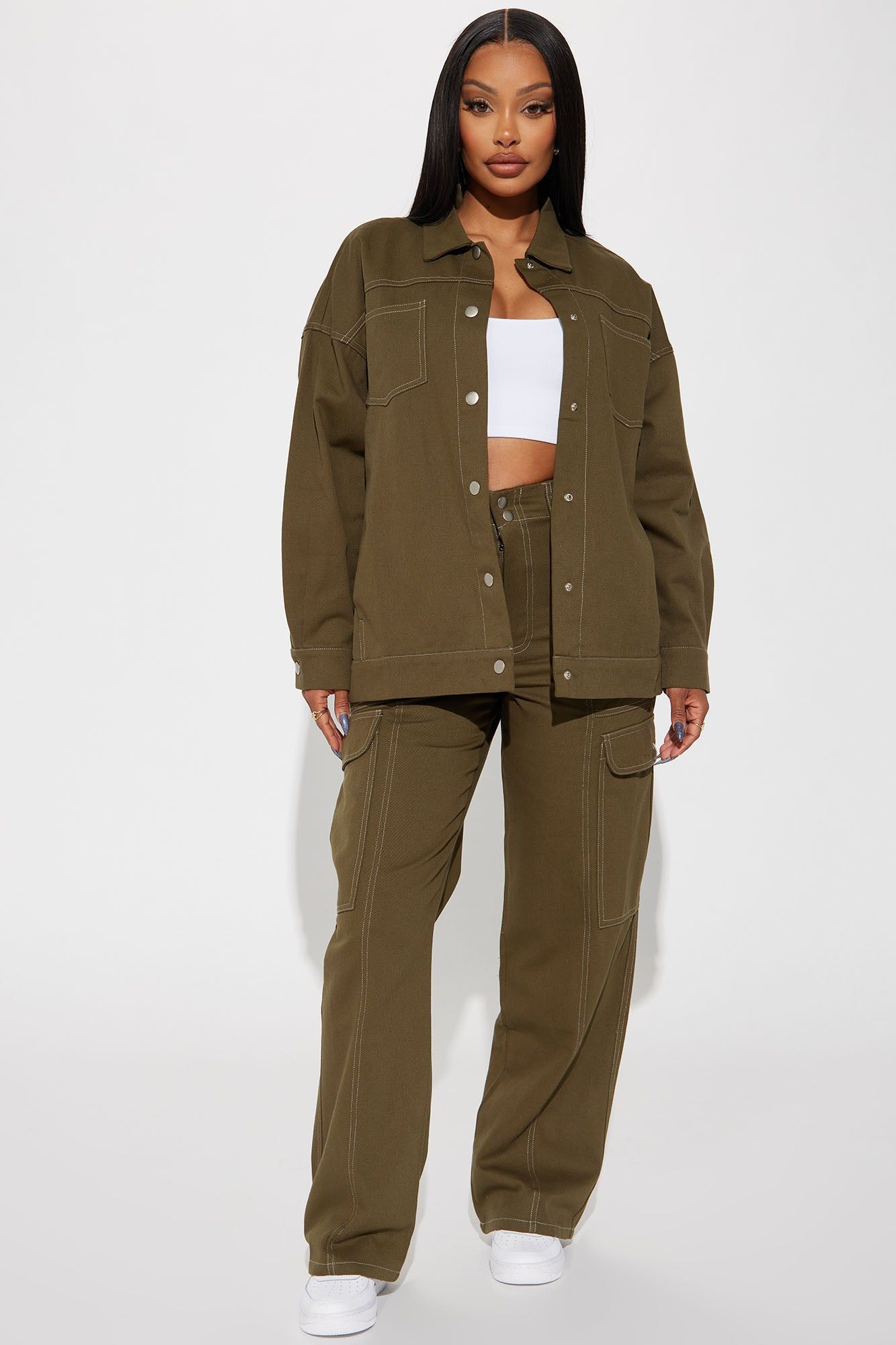 Change Of Plans Cargo Pant Set - Olive sold by Fashion Nova