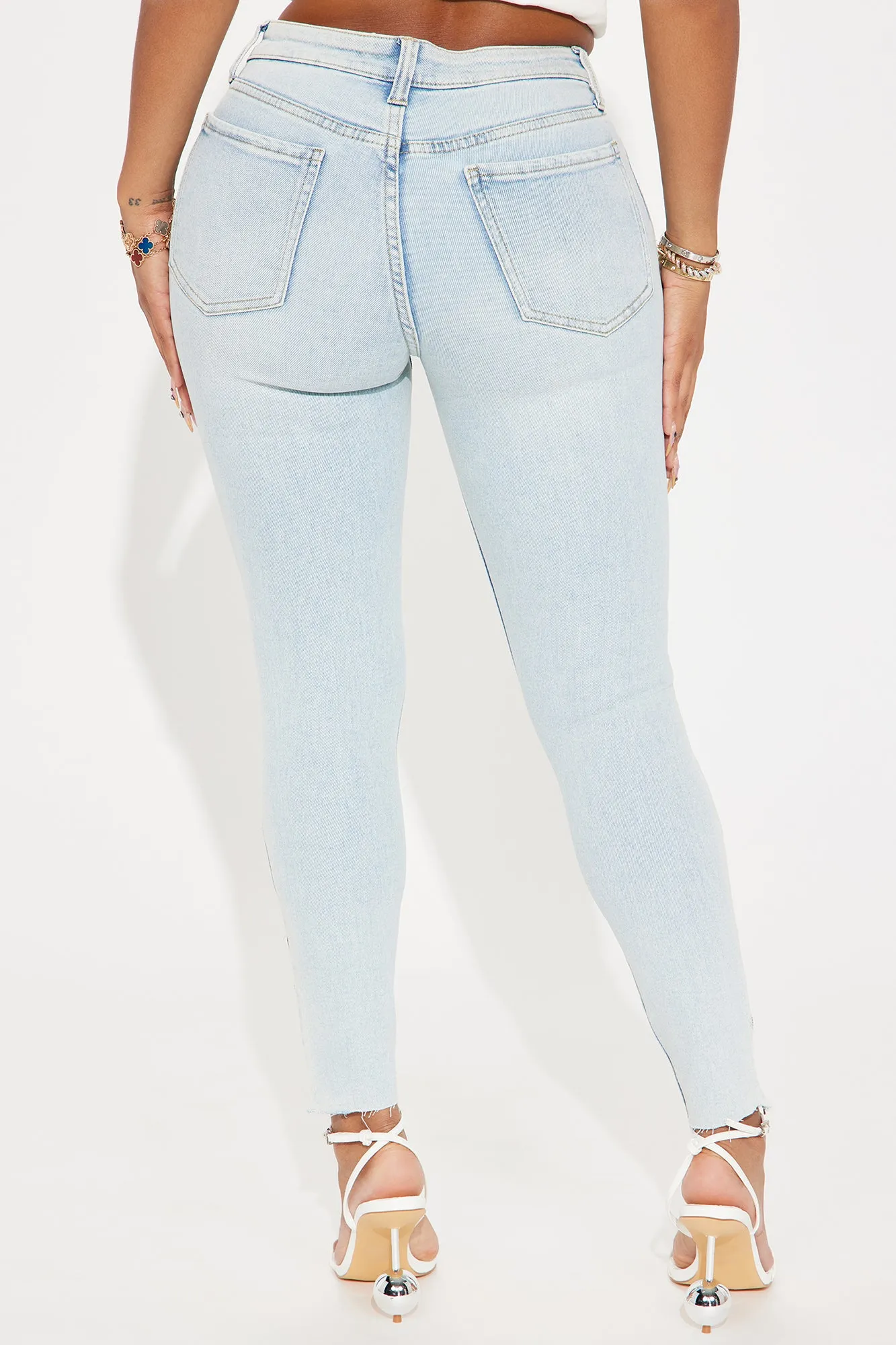 Just Hits Different Stretch Zip Hem Skinny Jeans - Light Wash sold by Fashion Nova product image thumbnail 4