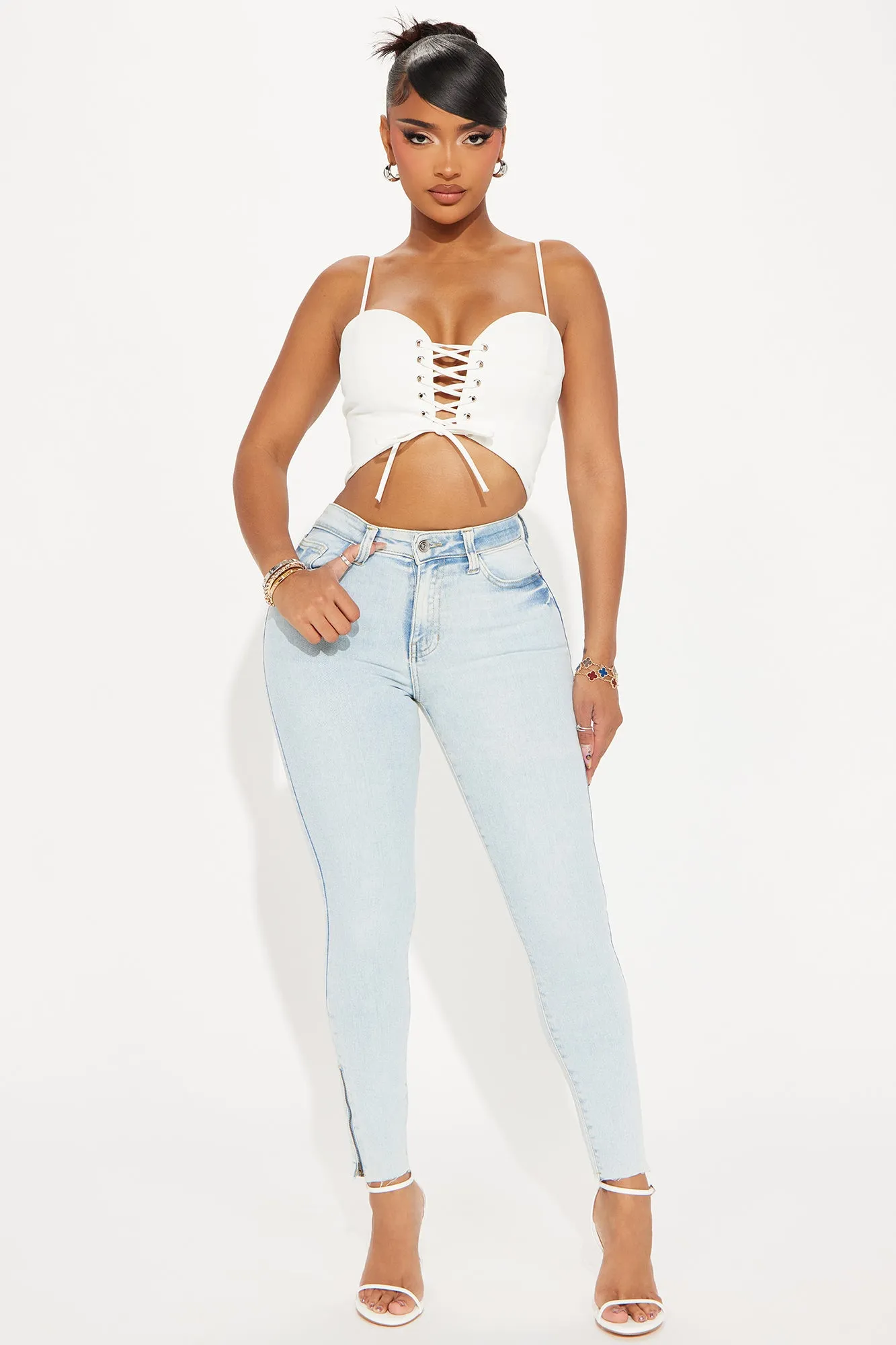 Just Hits Different Stretch Zip Hem Skinny Jeans - Light Wash sold by Fashion Nova product image thumbnail 2
