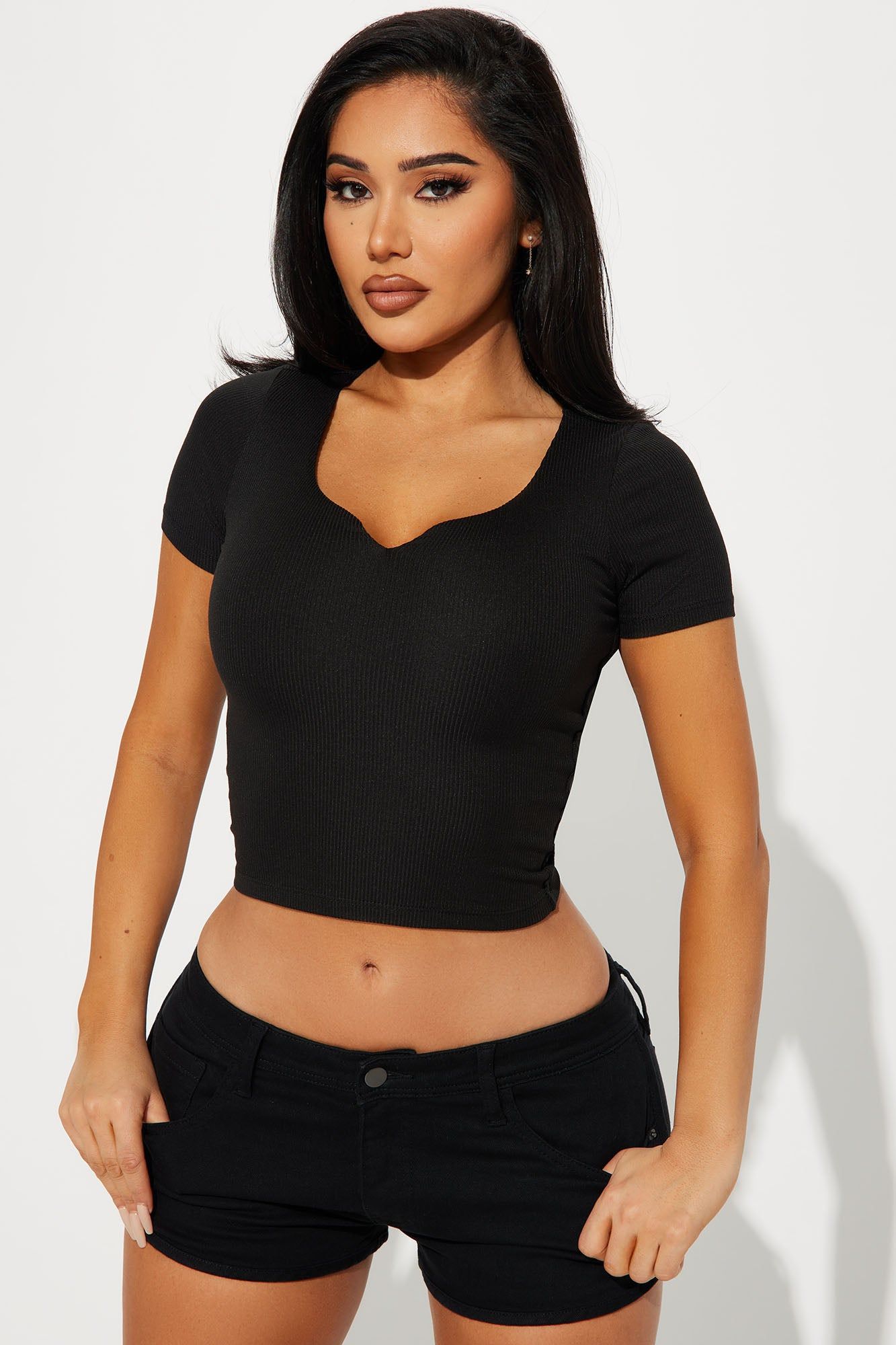 Diana Double Layered Notch Neck Top - Black sold by Fashion Nova