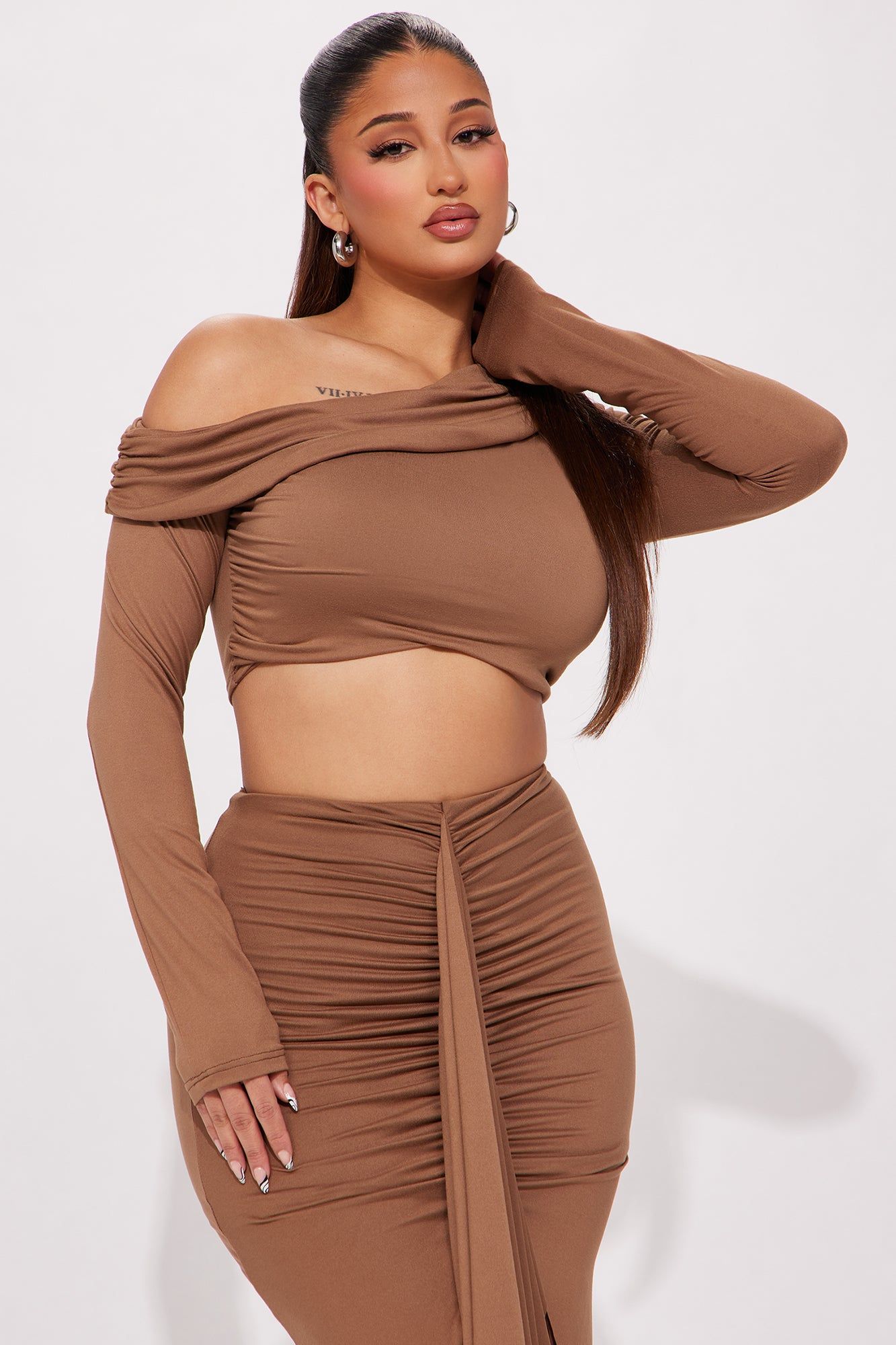 Jenna Off Shoulder Skirt Set - Taupe sold by Fashion Nova product image thumbnail 2