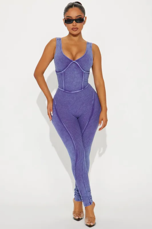 Andrea Mineral Wash Rib Jumpsuit - Purple sold by Fashion Nova