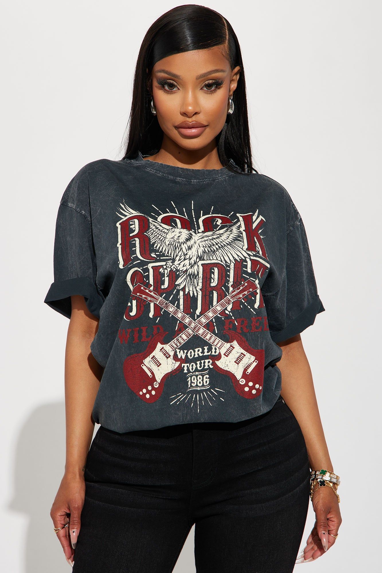 Rocker Spirit washed Tshirt - Charcoal/combo sold by Fashion Nova