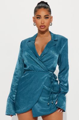 Elise Collared Mini Dress - Teal sold by Fashion Nova