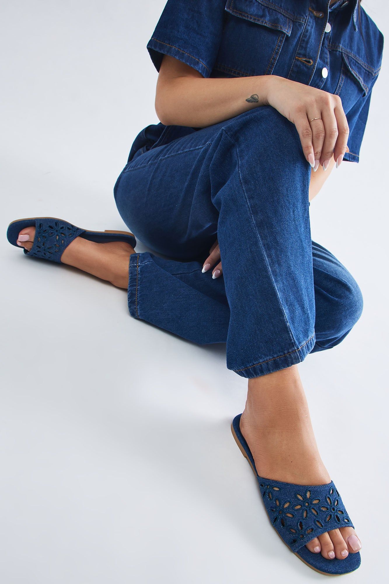 Switch Up Denim Flat Sandals - Denim sold by Fashion Nova