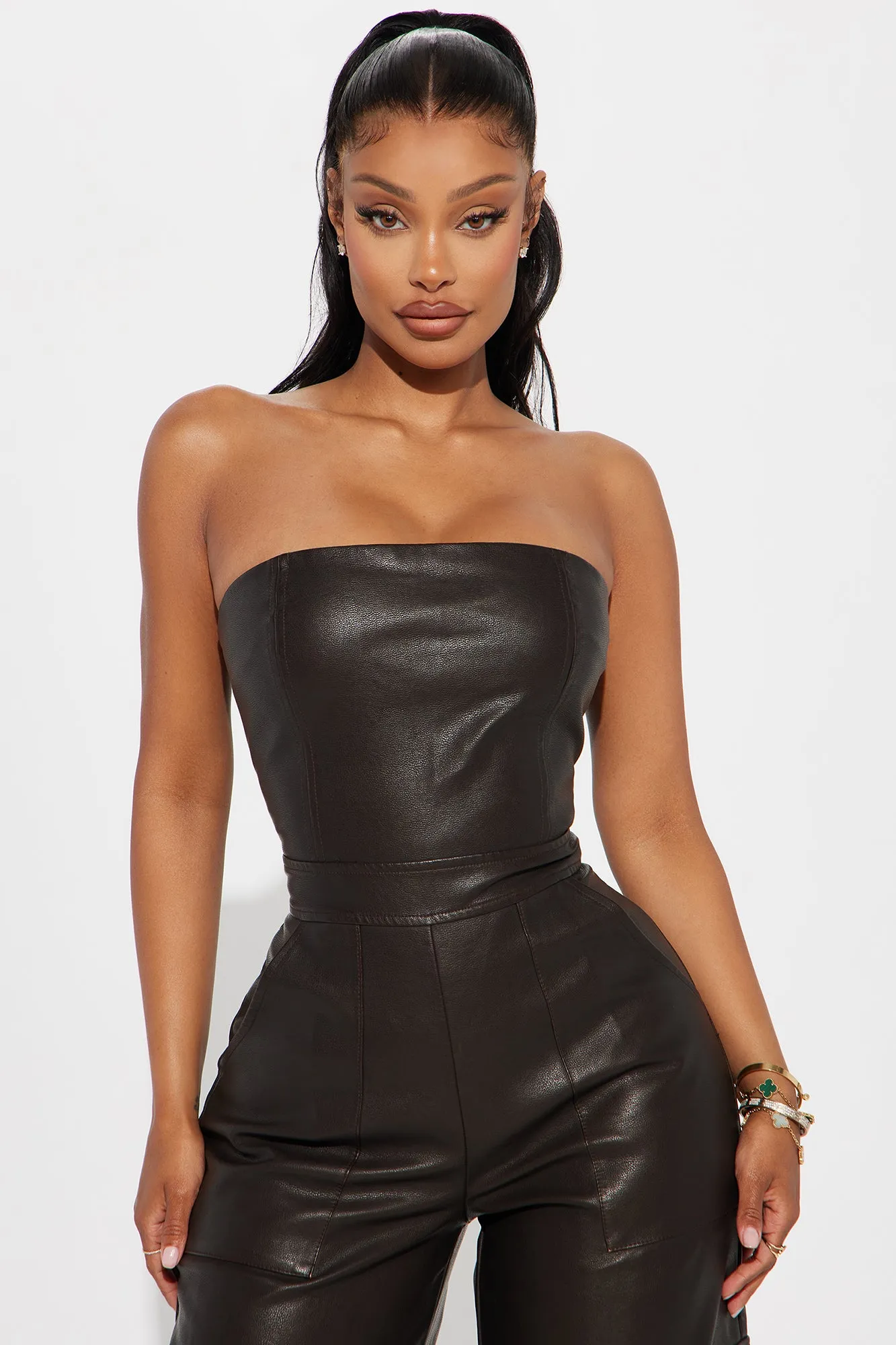 All The Beauty Faux Leather Jumpsuit - Brown sold by Fashion Nova product image thumbnail 2