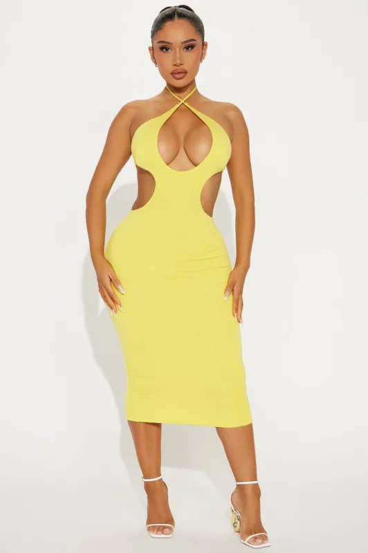 By The Coast Double Lined Midi Dress - Yellow sold by Fashion Nova