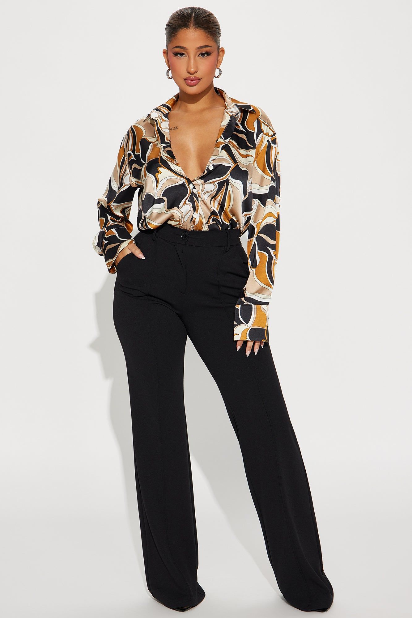 Call It Off Satin Shirt - Black/Brown sold by Fashion Nova product image thumbnail 2