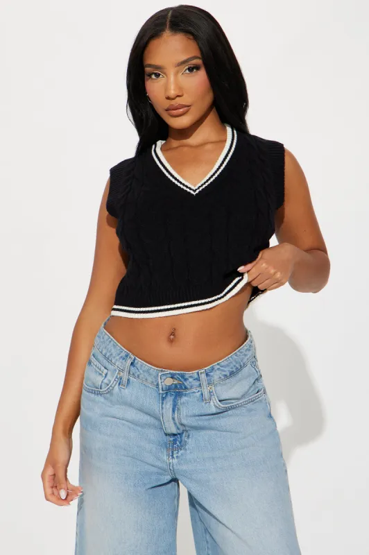 Halle Varsity Sweater Vest - Black/White sold by Fashion Nova