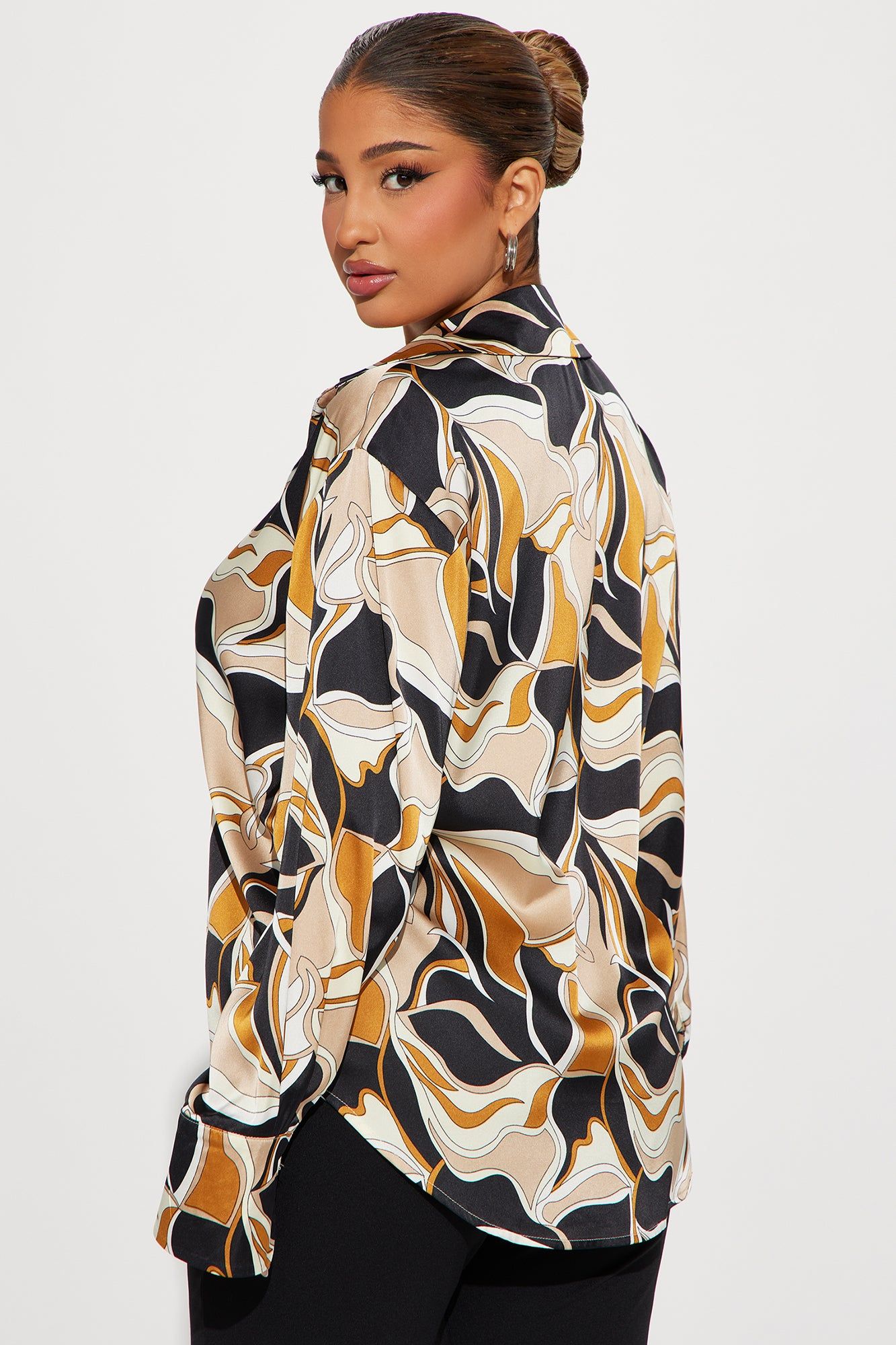 Call It Off Satin Shirt - Black/Brown sold by Fashion Nova product image thumbnail 3
