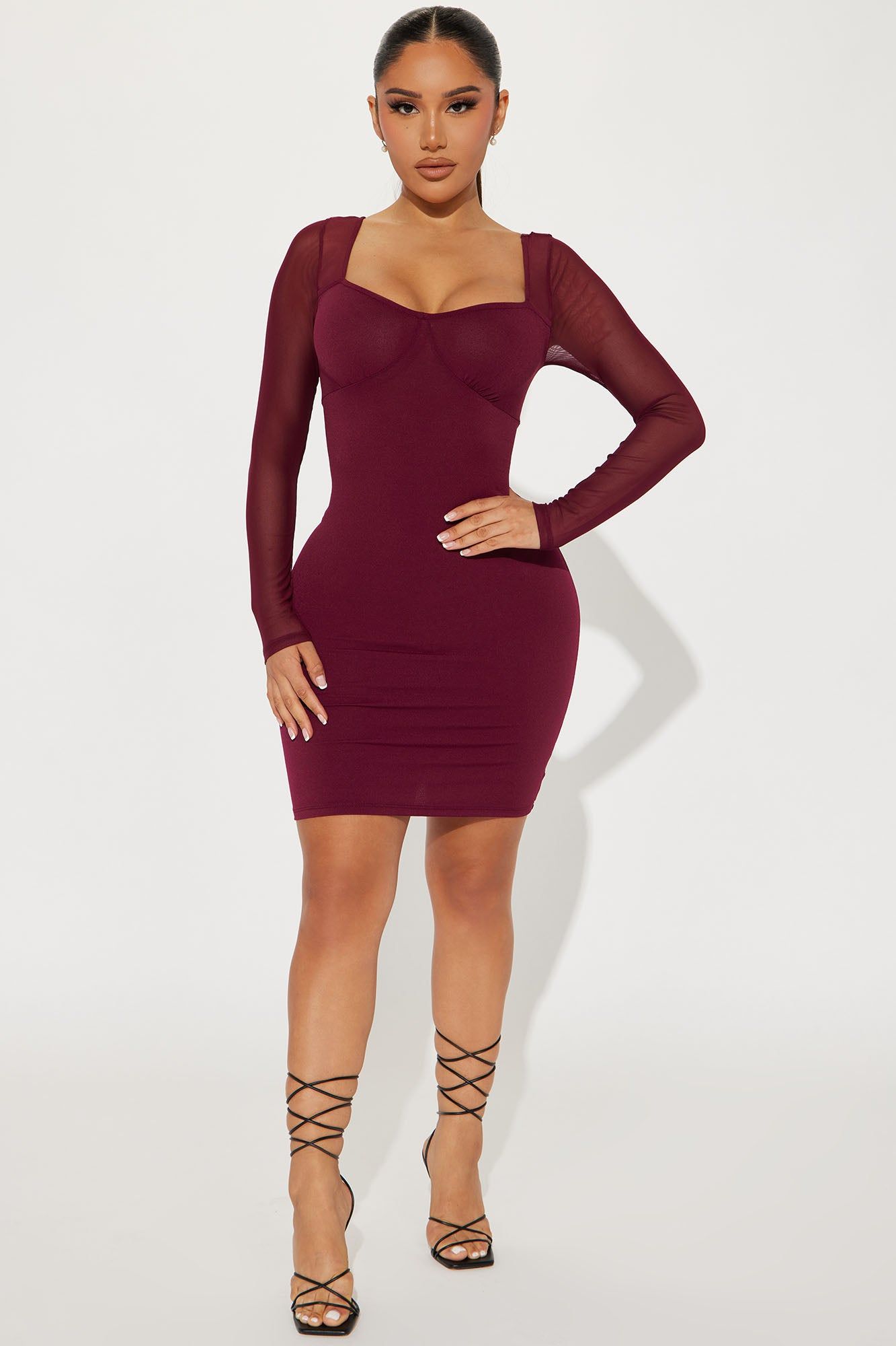 Emily Mesh Mini Dress - Burgundy sold by Fashion Nova product image thumbnail 2