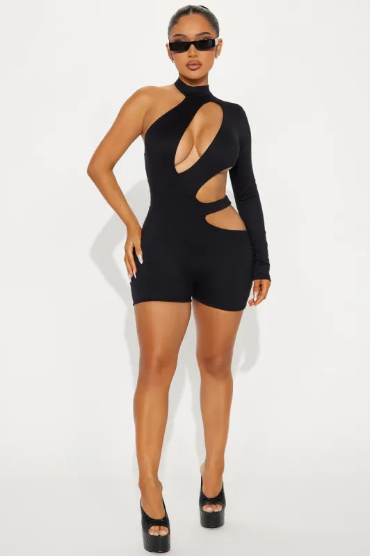 What's Been Going On Double Lined Romper - Black sold by Fashion Nova