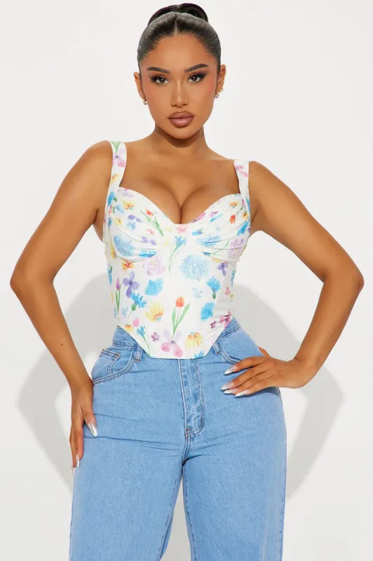 Flower Girl Floral Corset Top - White/combo sold by Fashion Nova