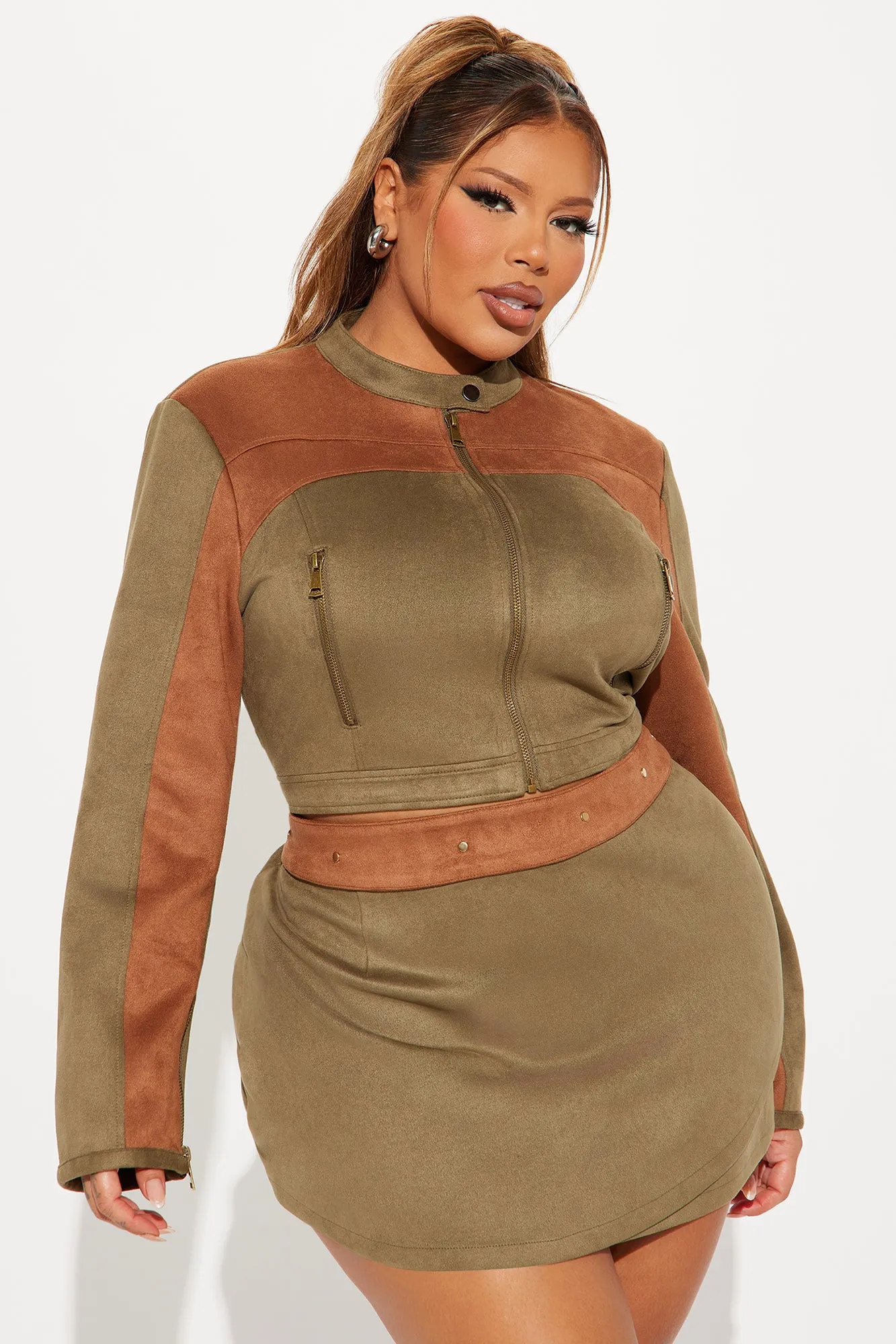 Fatima Faux Suede Skirt Set - Olive sold by Fashion Nova product image thumbnail 5