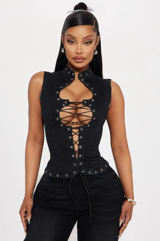 That Girl Denim Top - Black sold by Fashion Nova