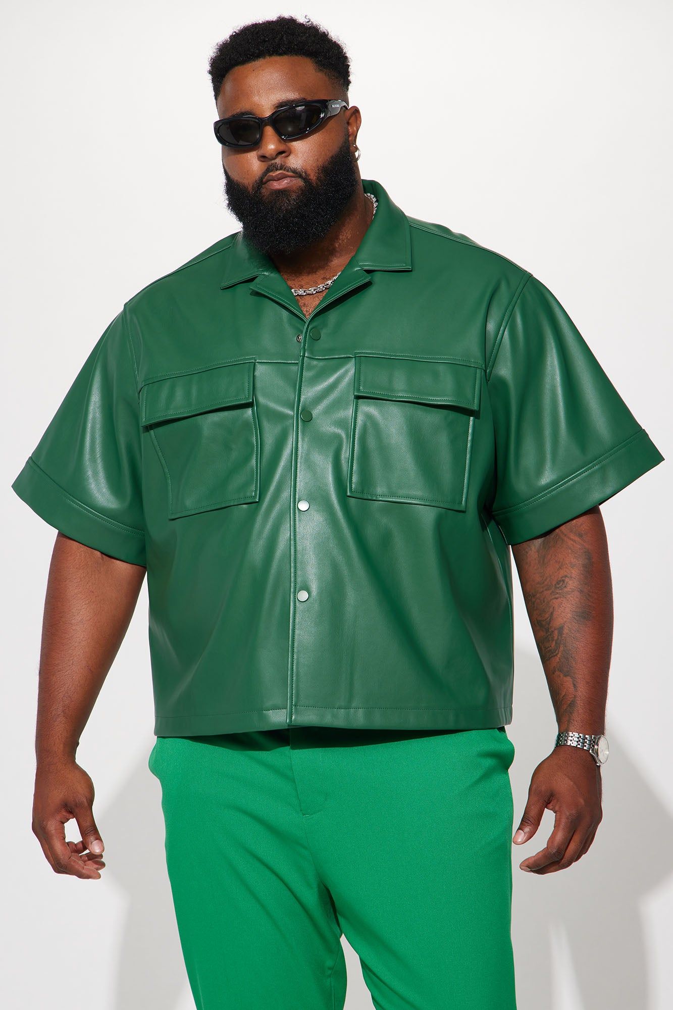 High Stepper Faux Leather Button Up Shirt - Hunter sold by Fashion Nova product image thumbnail 2