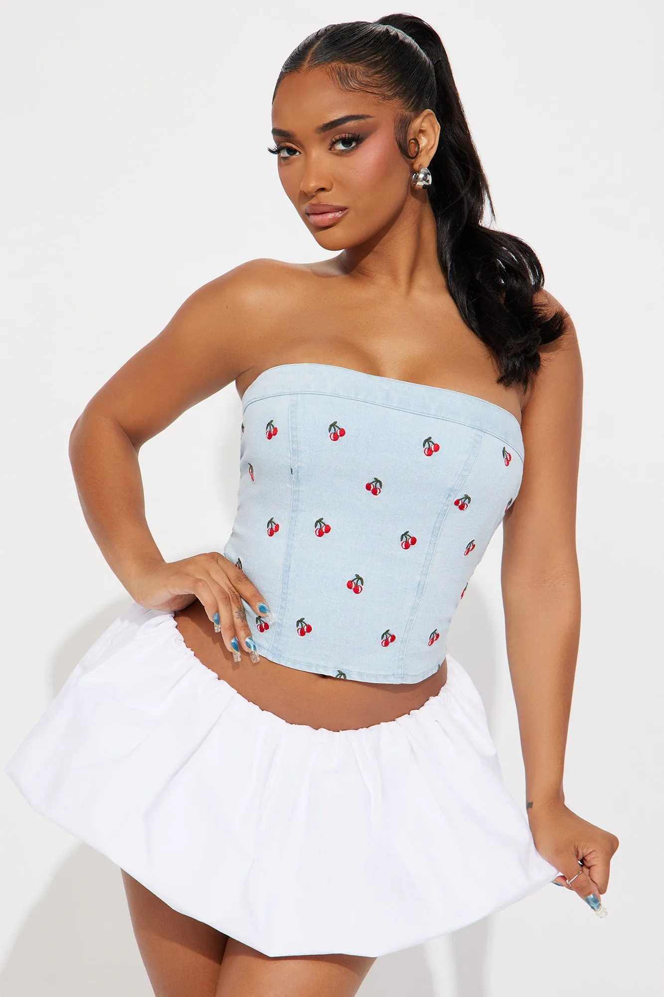 Cherry Babe Denim Tube Top - Light Wash sold by Fashion Nova