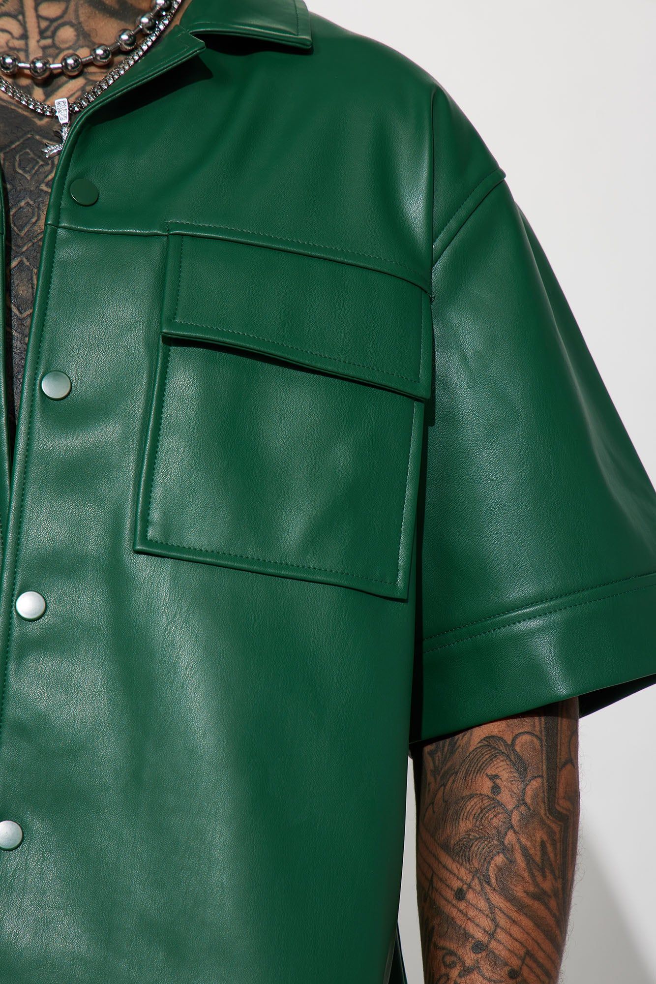 High Stepper Faux Leather Button Up Shirt - Hunter sold by Fashion Nova product image thumbnail 4