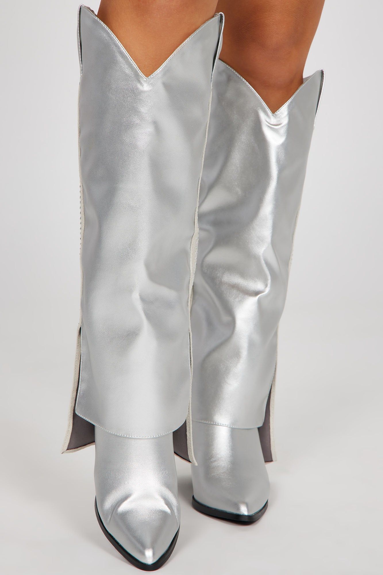 Melory Knee High Heeled Boots - Silver sold by Fashion Nova product image thumbnail 2