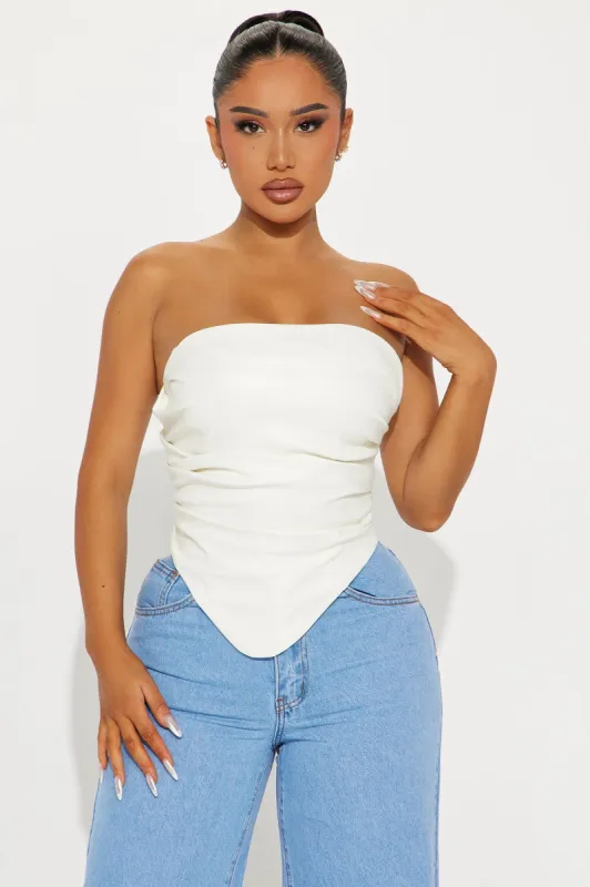Exclusive Invite Faux Leather Corset Top - Ivory sold by Fashion Nova