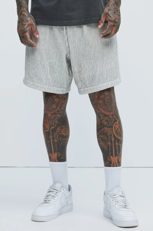 Neil Textured Shorts - White/Black sold by Fashion Nova