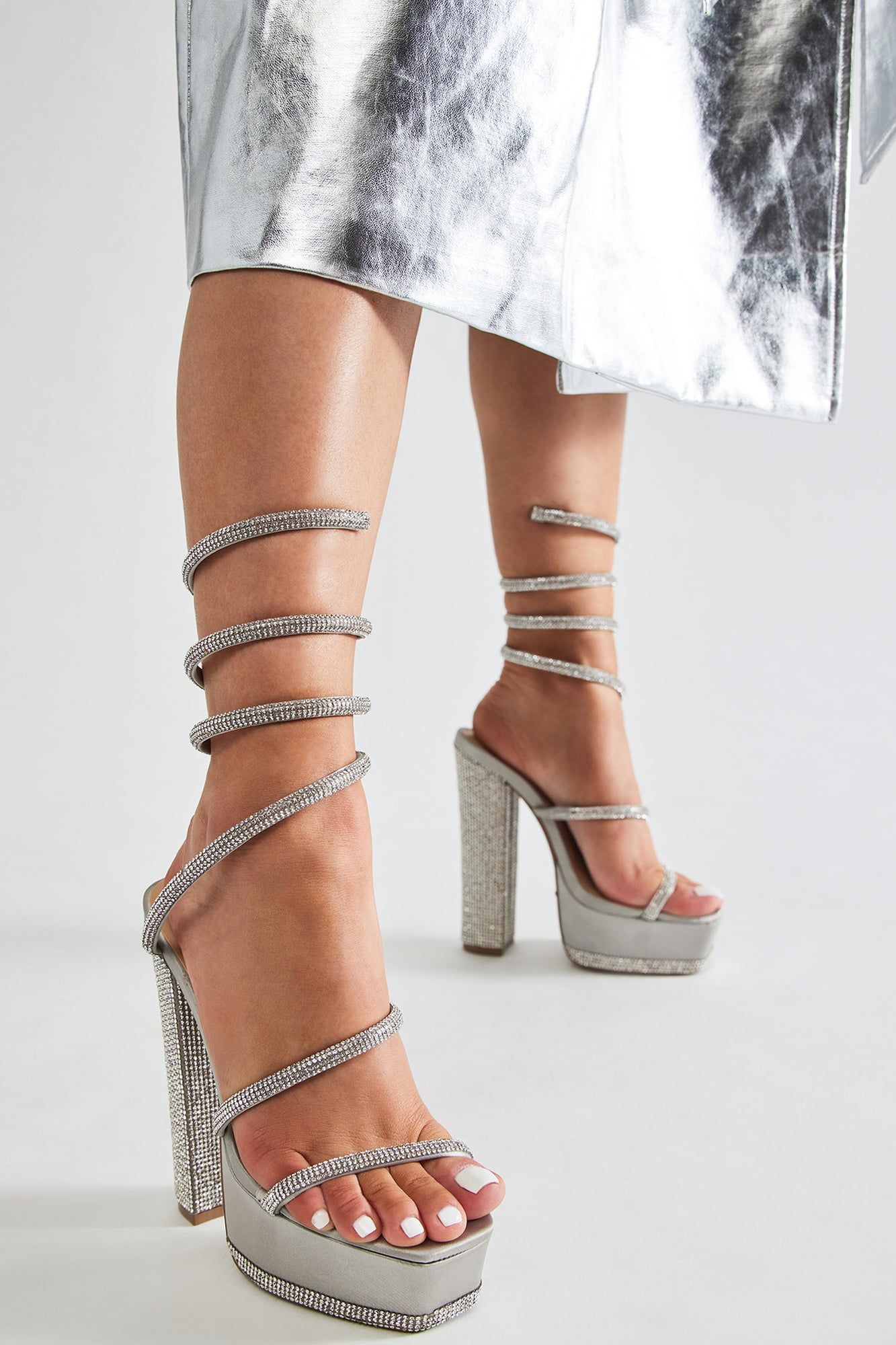 Bright Lights Wrap Up Heeled Sandals - Silver sold by Fashion Nova product image thumbnail 2