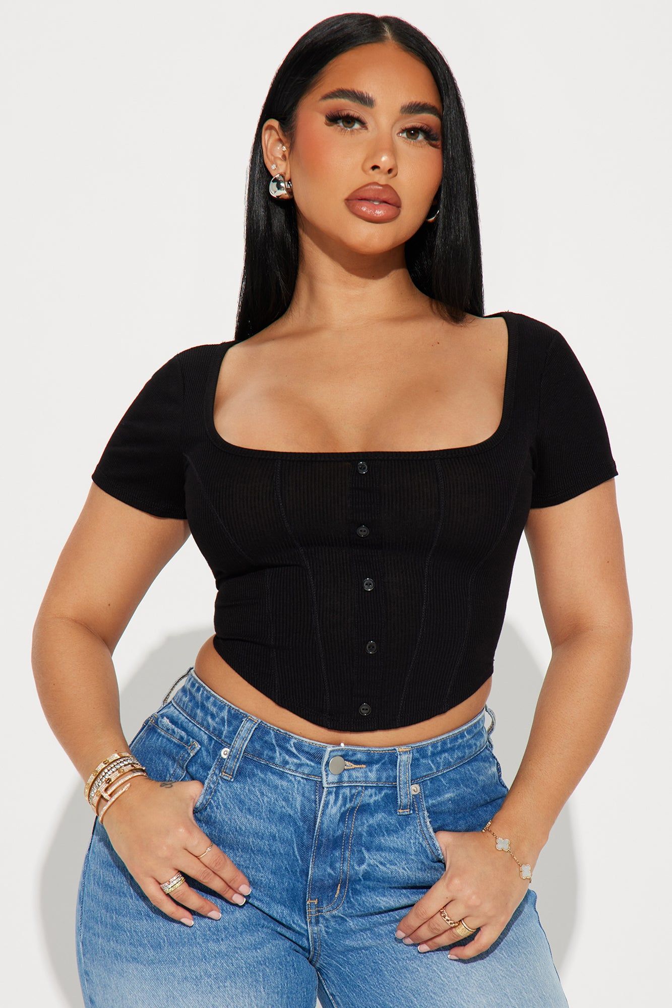 Rebecca Ribbed Top - Black sold by Fashion Nova