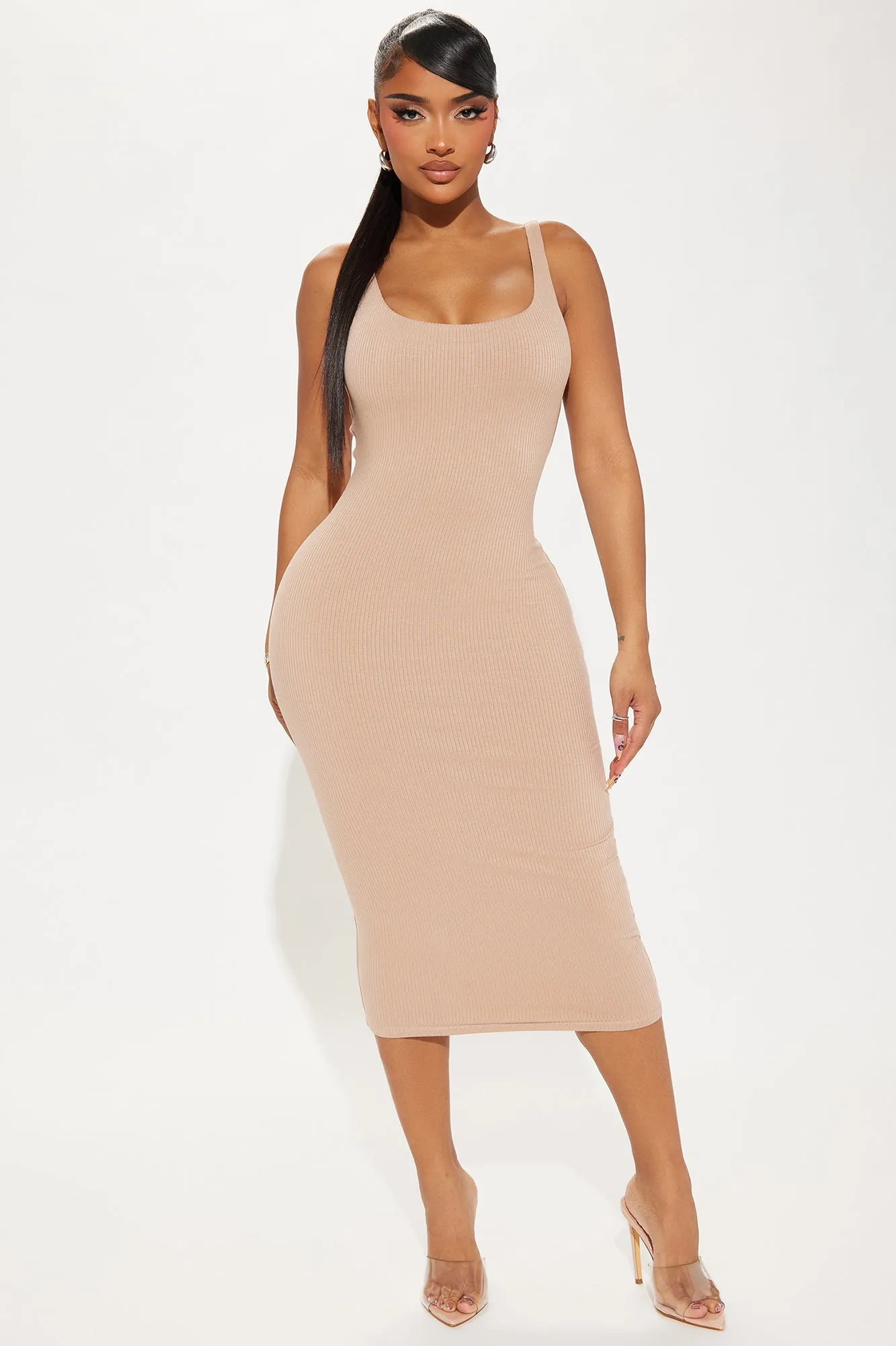 Jennifer Double Lined Midi Dress - Mocha sold by Fashion Nova