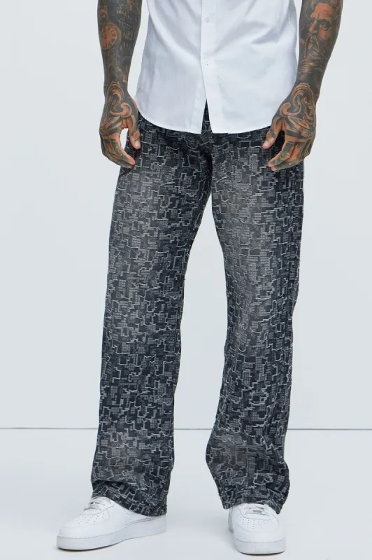 Arrow Jacquard Straight Jeans - Black Wash sold by Fashion Nova