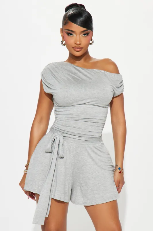 Thinking About You Romper - Heather Grey sold by Fashion Nova