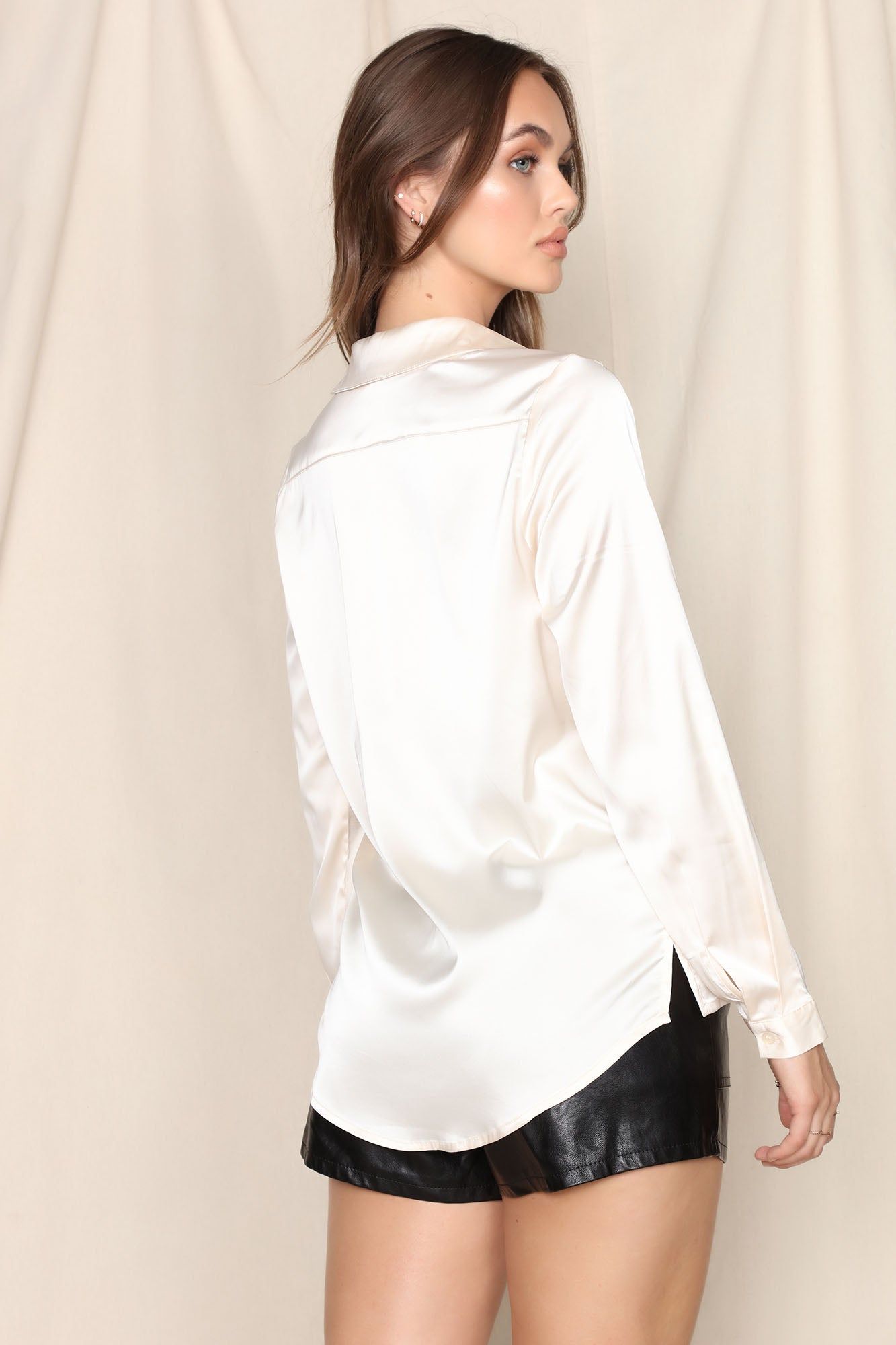 Annika Satin Button Down Top - Champagne sold by Fashion Nova product image thumbnail 4